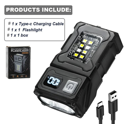 MINI USB Rechargeable LED Flashlight Portable Tail magnet flashlight Super Bright Camping Lantern Side COB emergency light