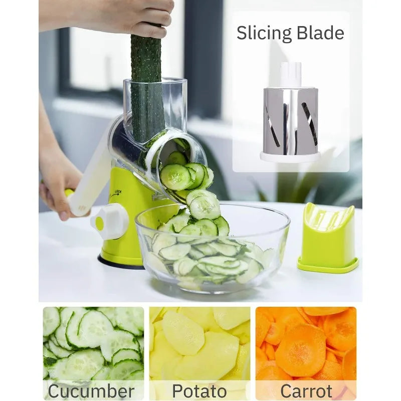 Rotary Cheese Grater Vegetable Cutter & Slicer Manual Kitchen Chopper Machine with 3 Sharp Drums Multifunctional Potato Shredder