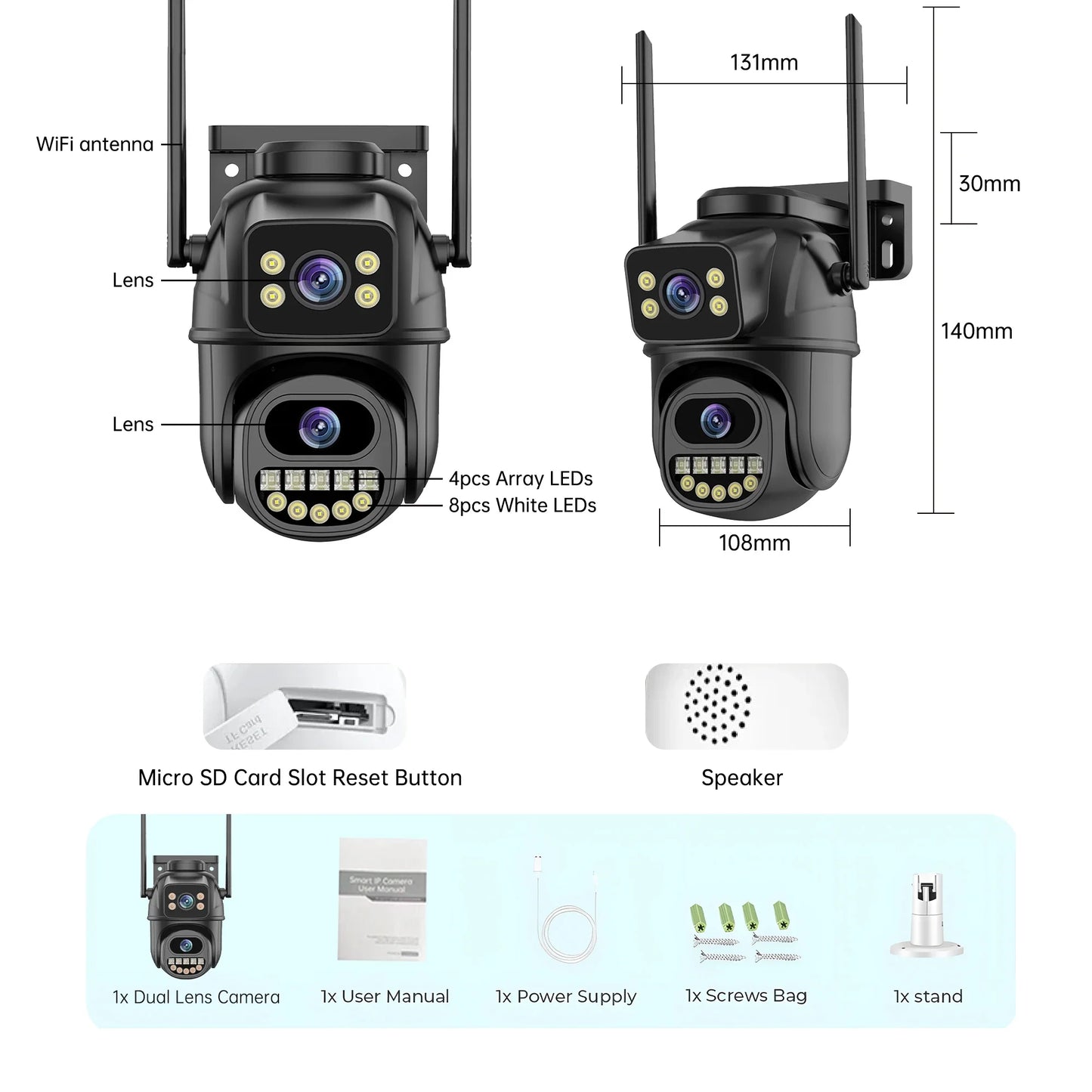 4K 8MP WiFi Surveillance Camera,AI Human Detect, Dual Lens, 4X Digital Zoom,  Outdoor Security PTZ IP Cameras