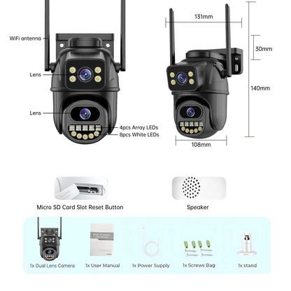 4K 8MP WiFi Surveillance Camera,AI Human Detect, Dual Lens, 4X Digital Zoom,  Outdoor Security PTZ IP Cameras