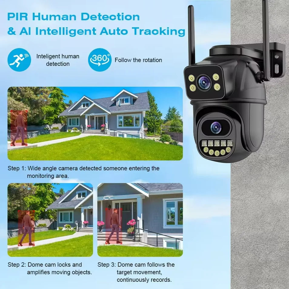4K 8MP WiFi Surveillance Camera,AI Human Detect, Dual Lens, 4X Digital Zoom,  Outdoor Security PTZ IP Cameras