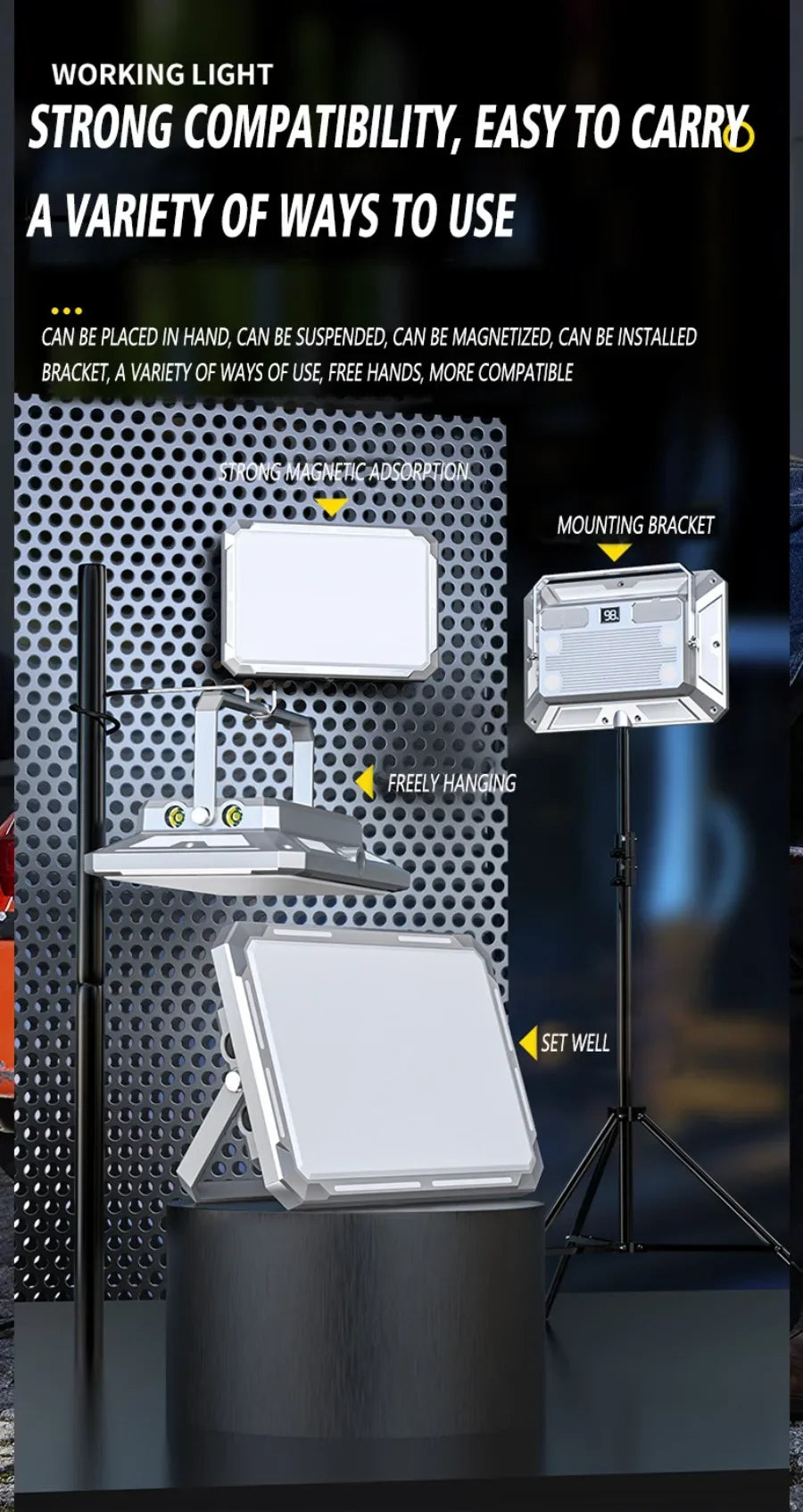 Rechargeable Super Bright Camping Lights Magnetic Torch Portable Work Light Maintenance Lamp Outdoors Super Bright Tent Lantern