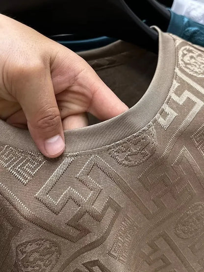 Ice Silk Short Sleeve T-Shirt Men's Casual Fashion Brand Summer New Full Body Embroidery Half Sleeve Summer Wear Body Shirt