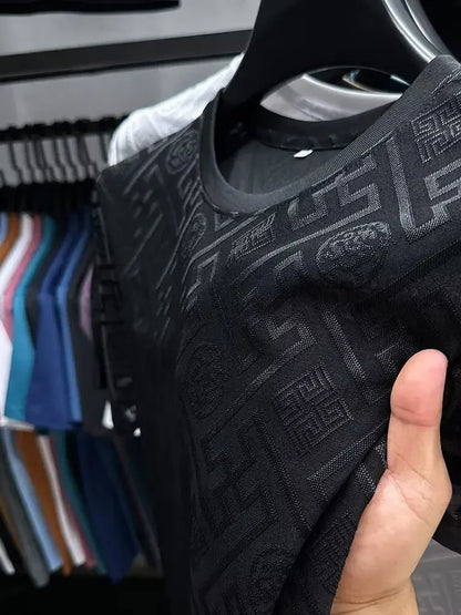 Ice Silk Short Sleeve T-Shirt Men's Casual Fashion Brand Summer New Full Body Embroidery Half Sleeve Summer Wear Body Shirt