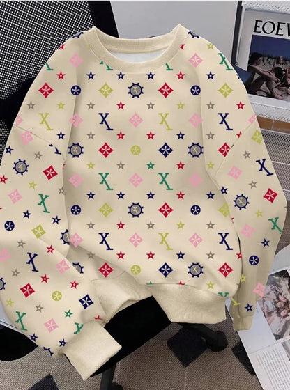 Hot Selling Cross-border Fashion Trendy Men's Niche Brand Full Print Long Sleeve Men's T-Shirt Loose and Comfortable Top