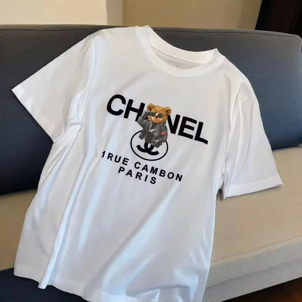 2025 new Little Bear Short Sleeved American High Street Sports Cotton Loose Trendy Brand T-shirt
