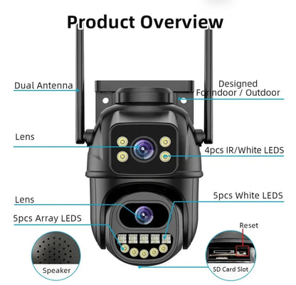 4K 8MP WiFi Surveillance Camera,AI Human Detect, Dual Lens, 4X Digital Zoom,  Outdoor Security PTZ IP Cameras