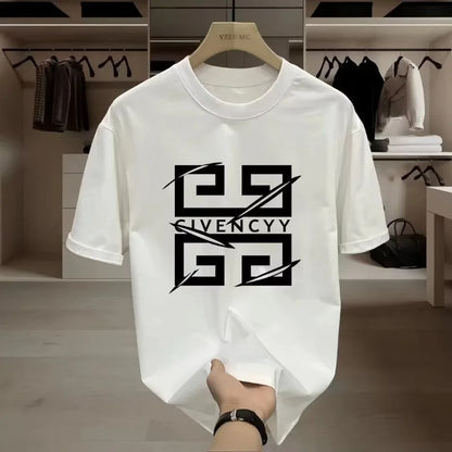 Men's GIVENCY Brand Logo Print T-Shirt Cotton Short Sleeve Tee,Streetwear Fashion Top with White Graphic Design Casual Wear