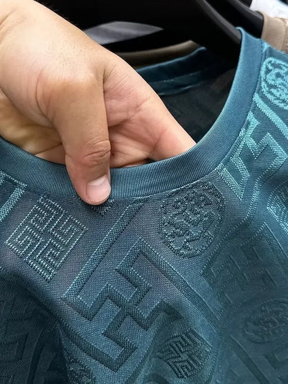 Ice Silk Short Sleeve T-Shirt Men's Casual Fashion Brand Summer New Full Body Embroidery Half Sleeve Summer Wear Body Shirt