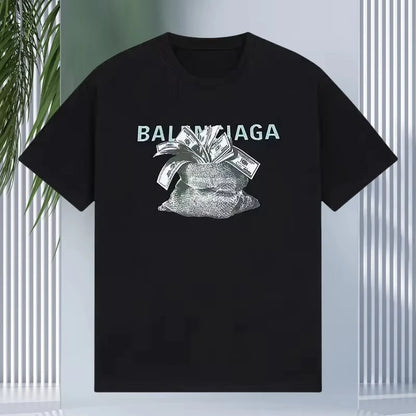 2025 Cotton Fashion Trendy Full Tape Explosion Printed T-shirt Cotton Loose Men's Casual Women's Versatile Short Sleeve T-shirt