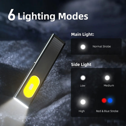 LED Keychain Flashlight USB C Rechargeable 600Lm Mini Torch Magnetic Waterproof Pocket Lantern Portable Work Light