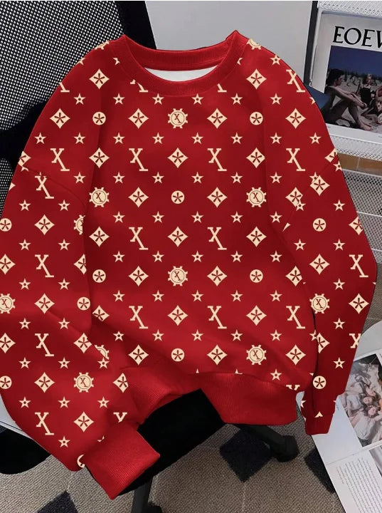 Hot Selling Cross-border Fashion Trendy Men's Niche Brand Full Print Long Sleeve Men's T-Shirt Loose and Comfortable Top