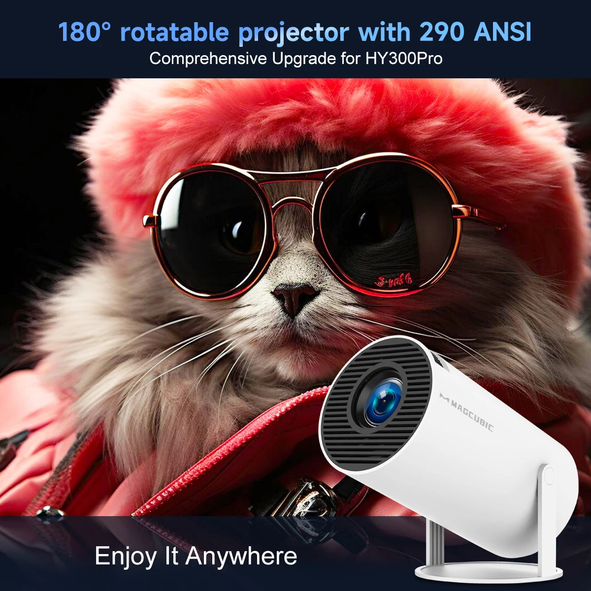 Magcubic Projector HY300 Pro 8K Android 14 Dual Wifi6 290ANSI Allwinner H726 BT5.0  Home Cinema Outdoor Projetor