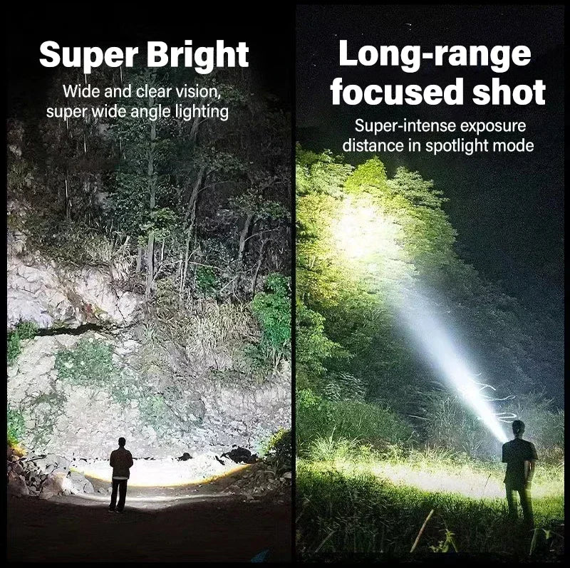 9900LM Powerful LED Flashlight Battery Display USB Rechargeable Light Telescopic Zoom Torch Lamp Outdoor Camping Fishing Lantern