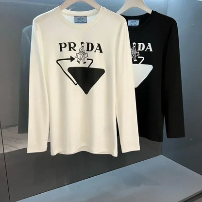 2024 Classic Brand High Quality Logo Neutral Printed Fashion Clothing Outdoor Sports Loose Cotton Long Sleeve Women's Clothing