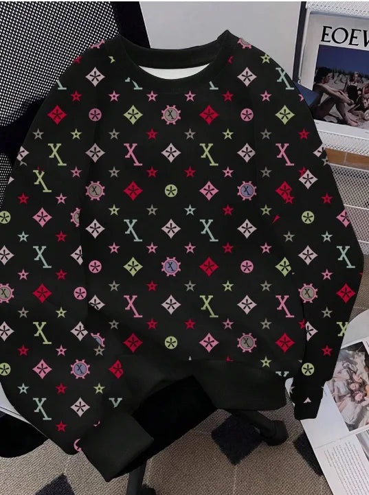 Hot Selling Cross-border Fashion Trendy Men's Niche Brand Full Print Long Sleeve Men's T-Shirt Loose and Comfortable Top