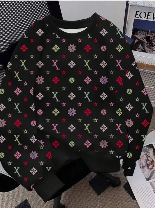 Hot Selling Cross-border Fashion Trendy Men's Niche Brand Full Print Long Sleeve Men's T-Shirt Loose and Comfortable Top