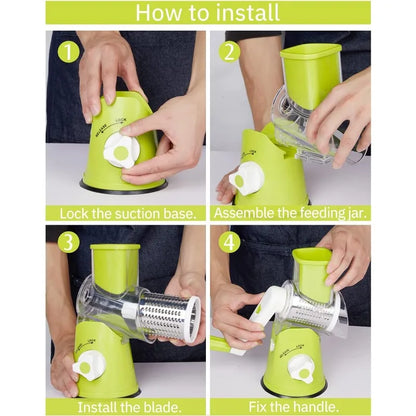 Rotary Cheese Grater Vegetable Cutter & Slicer Manual Kitchen Chopper Machine with 3 Sharp Drums Multifunctional Potato Shredder