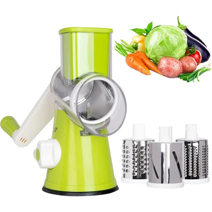 Rotary Cheese Grater Vegetable Cutter & Slicer Manual Kitchen Chopper Machine with 3 Sharp Drums Multifunctional Potato Shredder