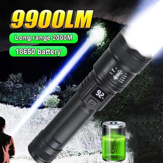 9900LM Powerful LED Flashlight Battery Display USB Rechargeable Light Telescopic Zoom Torch Lamp Outdoor Camping Fishing Lantern