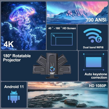 2025 4K Android 11 Projector Native 1080P 390ANSI HY320 Dual Wifi6 BT5.0 1920*1080P Cinema portable Projetor upgrated HY300